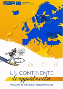 Copertina Continent of Opportunities in italiano, con un genio, EUgenio, che invita i giovani a votare